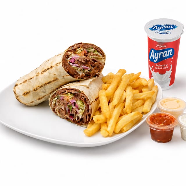 Beef and Lamb Wrap Combo with Ayran.
