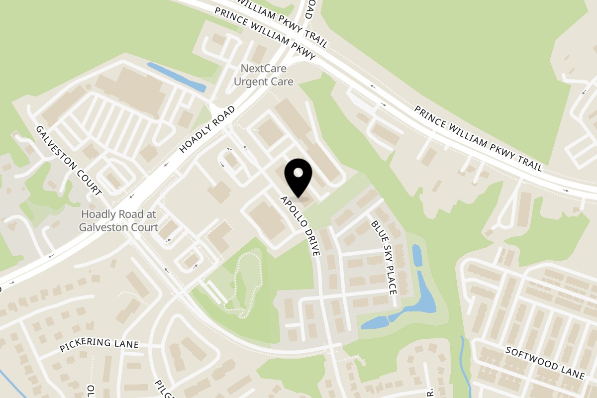 Map showing the location of Mediterranean Eats & Butchery on 12715 Apollo Dr Unit 104 in Woodbridge